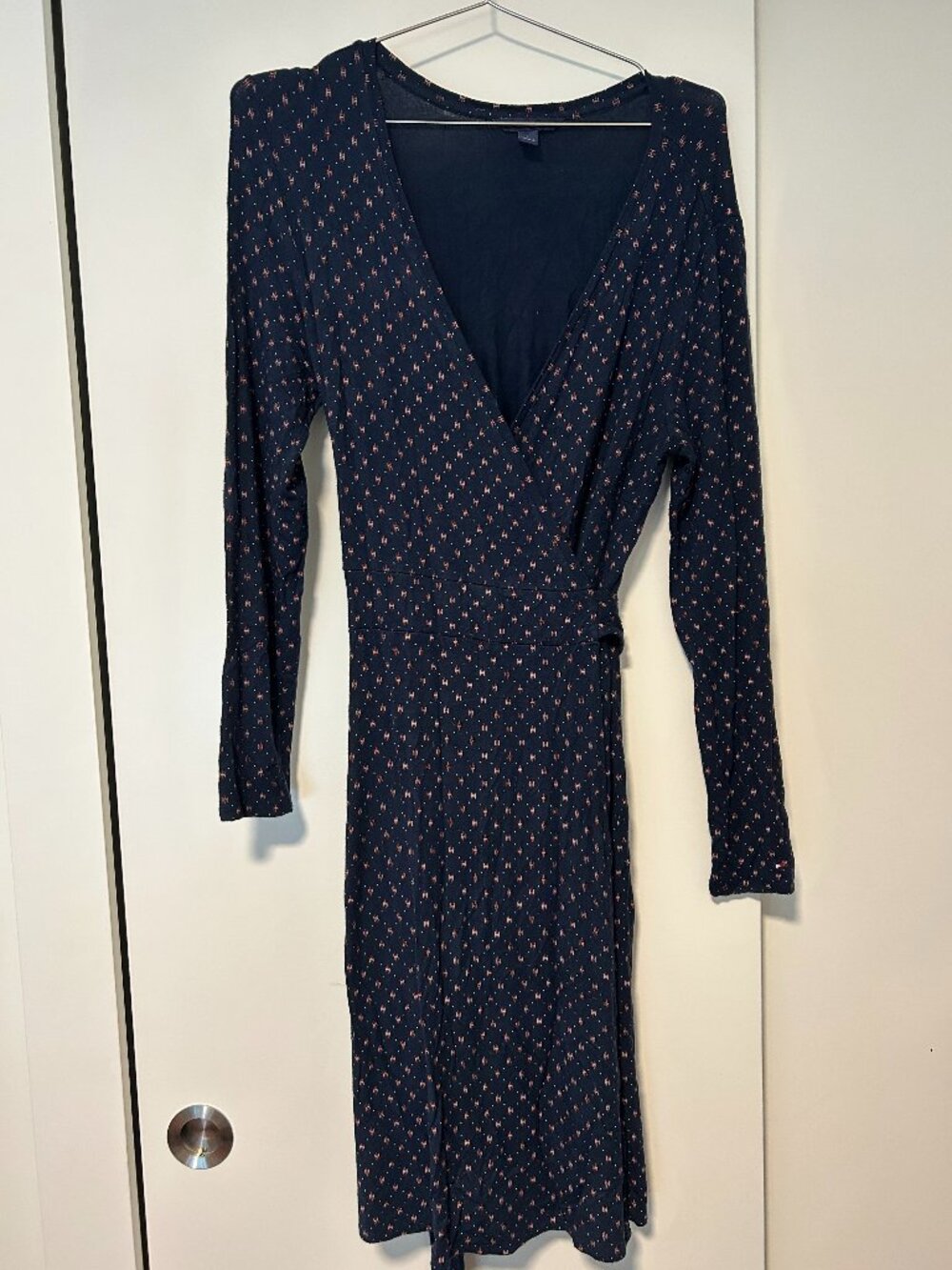 Tommy Hilfiger Navy Wrap Dress, Long Sleeve, Size M
